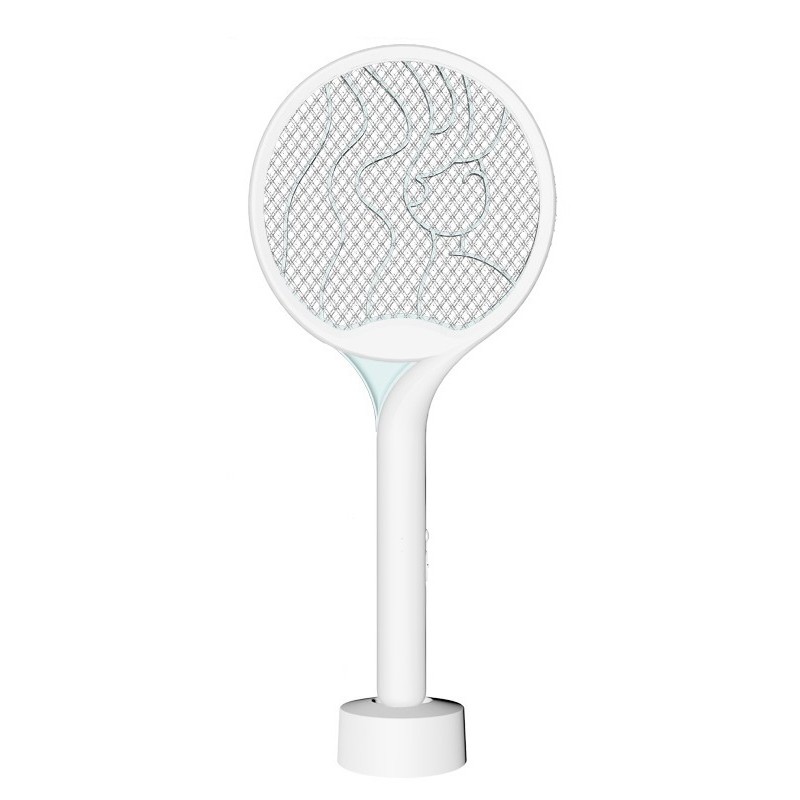 Articole pentru Gradina si Bricolaj - Paleta Electrica pentru Tantari, Muste si Tantari 2in1, Reincarcabila, Incarcare USB, 2600V, Plastic, Casa si Gradina, Anti-insecte, Stand, 23x51 cm, Alb