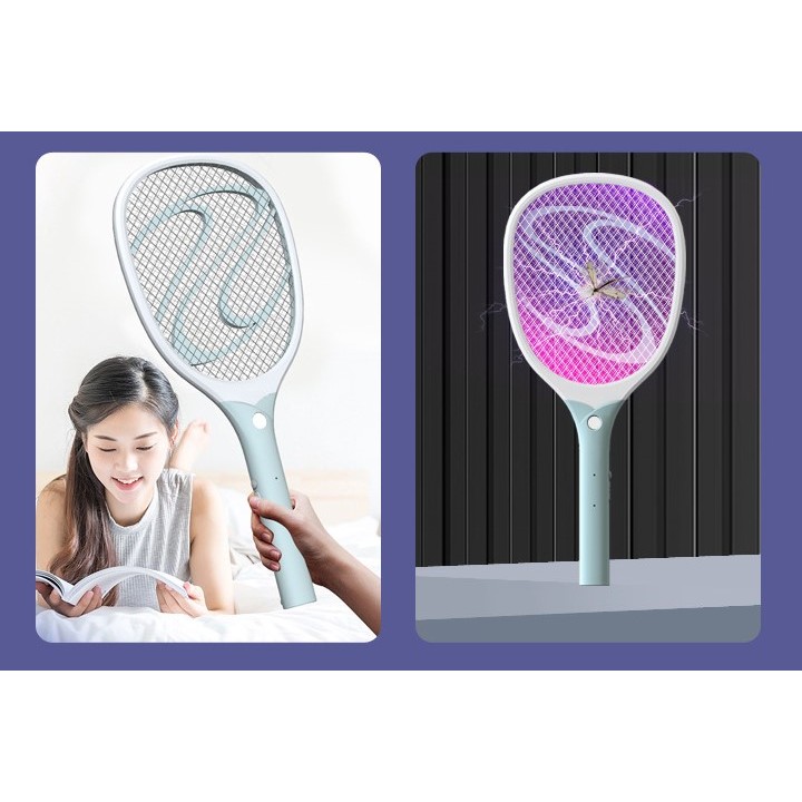Paleta Electrica pentru Tantari, Muste sau Insecte LED, Reincarcabila, Incarcare USB, Plastic, Casa si Gradina, Anti-insecte, Alb-Albastru [4]