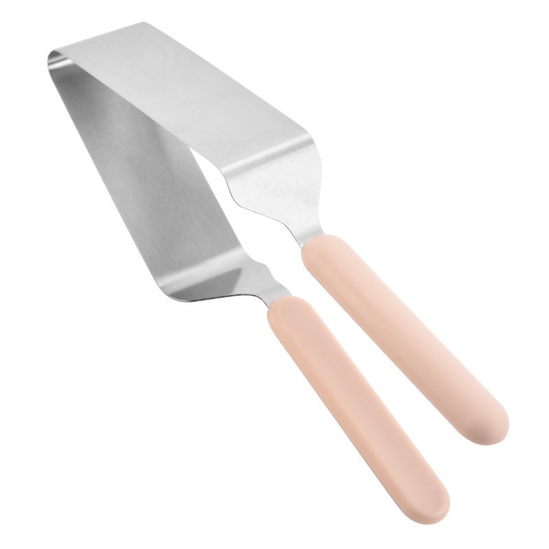 Ustensile pentru Bucătărie - Paleta pentru Taiat si Servit Prajituri, Otel Inoxidabil, Maner Usor de Prins, Divizor Triunghiular, 27 x 12 cm, Roz
