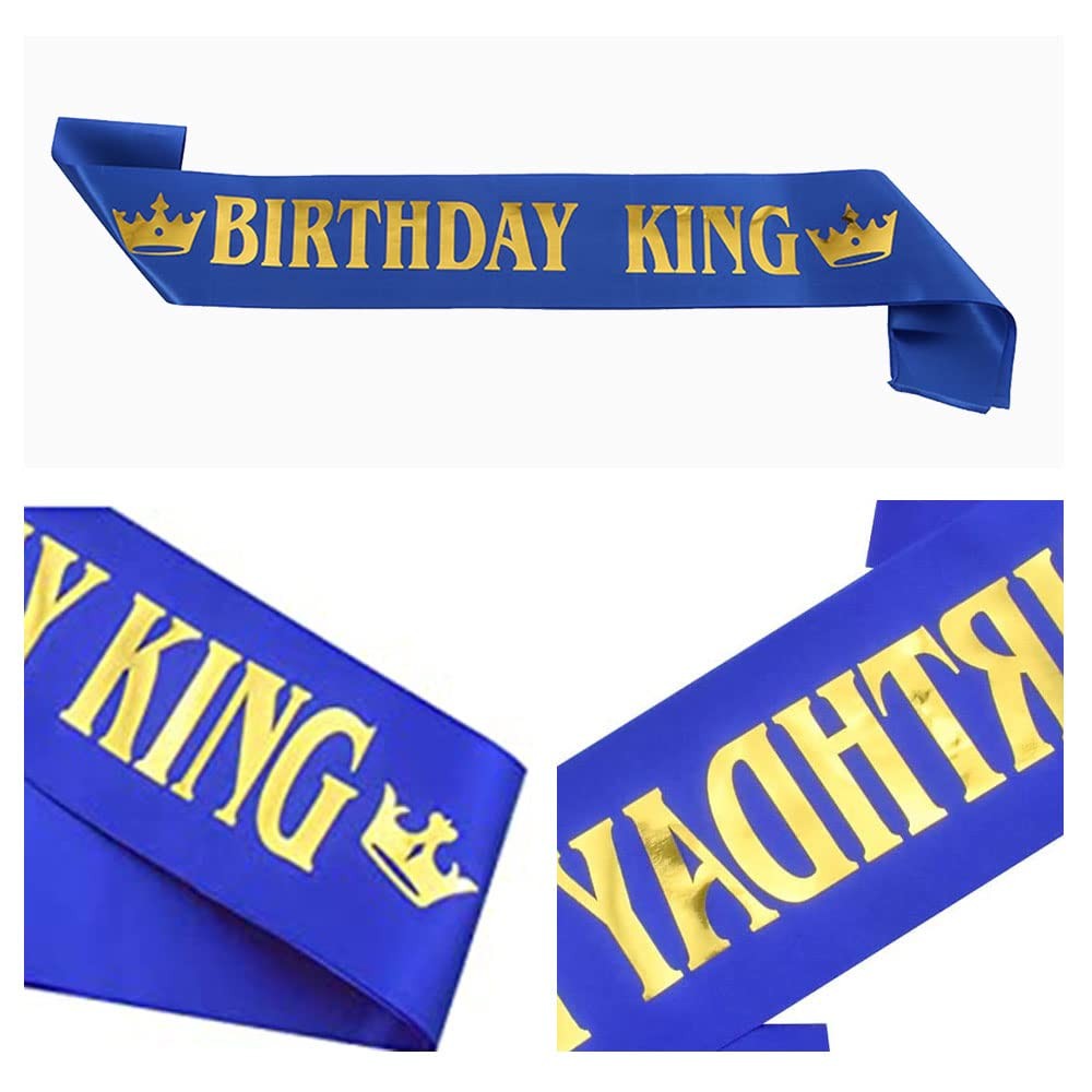 Panglica pentru Aniversare, Model Birthday King, Tematica Aniversare, 160x9.5 cm, Albastru [5]
