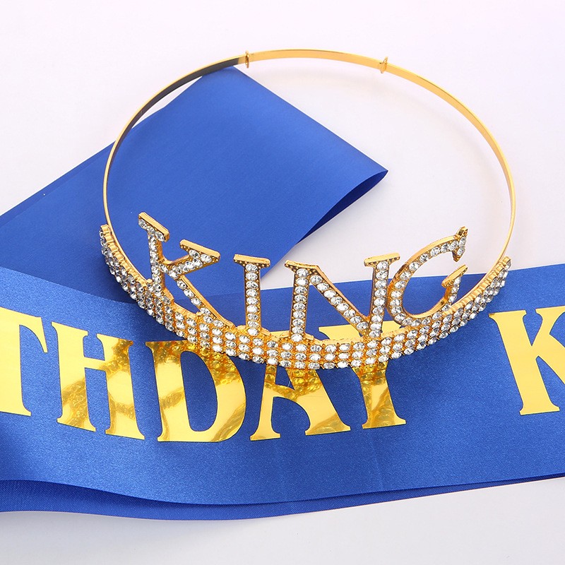 Panglica pentru Aniversare, Model Birthday King, Tematica Aniversare, 160x9.5 cm, Albastru [7]