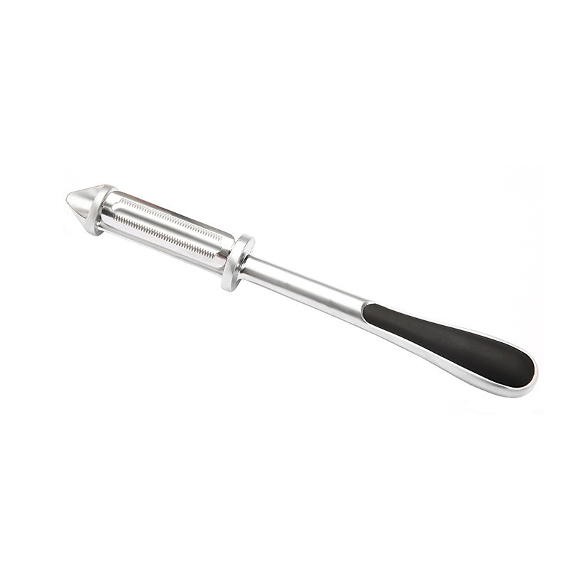 Ustensile pentru Bucătărie - Peeler 2in1 pentru Legume si Fructe, Multifunctional, cu 2 Lame de Curatati si Feliat, Varf Ascutit pentru Gaurit, 18 cm, din Otel Inoxidabil, Argintiu/Negru