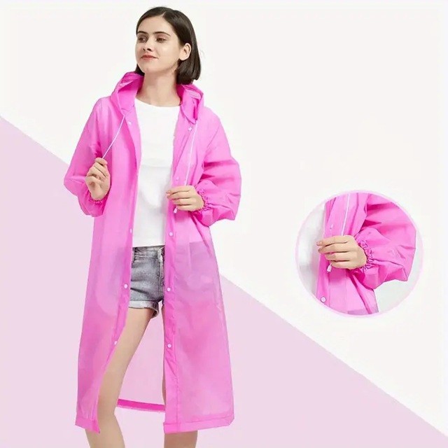 Pelerina de Ploaie, pentru Adulti 150-180 cm, din EVA, Impermeabila, Rezistenta la Vant, Inchidere cu Capse, 140 g, Roz [1]