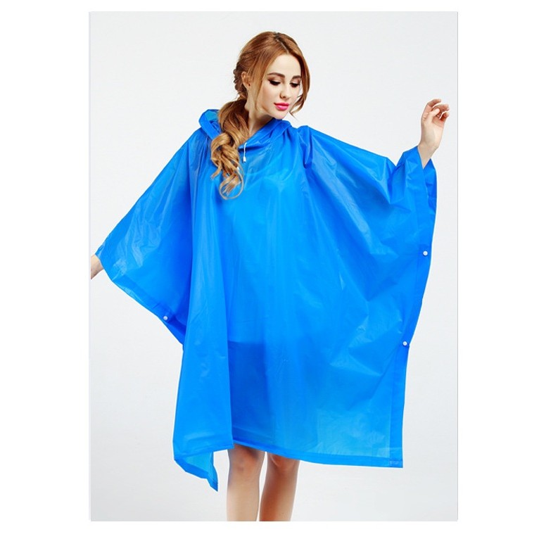 Pelerina de Ploaie, pentru Adulti, EVA, Tip Poncho, Impermeabila, Rezistenta la Vant, Capse Laterale, 160 g, Albastru [3]