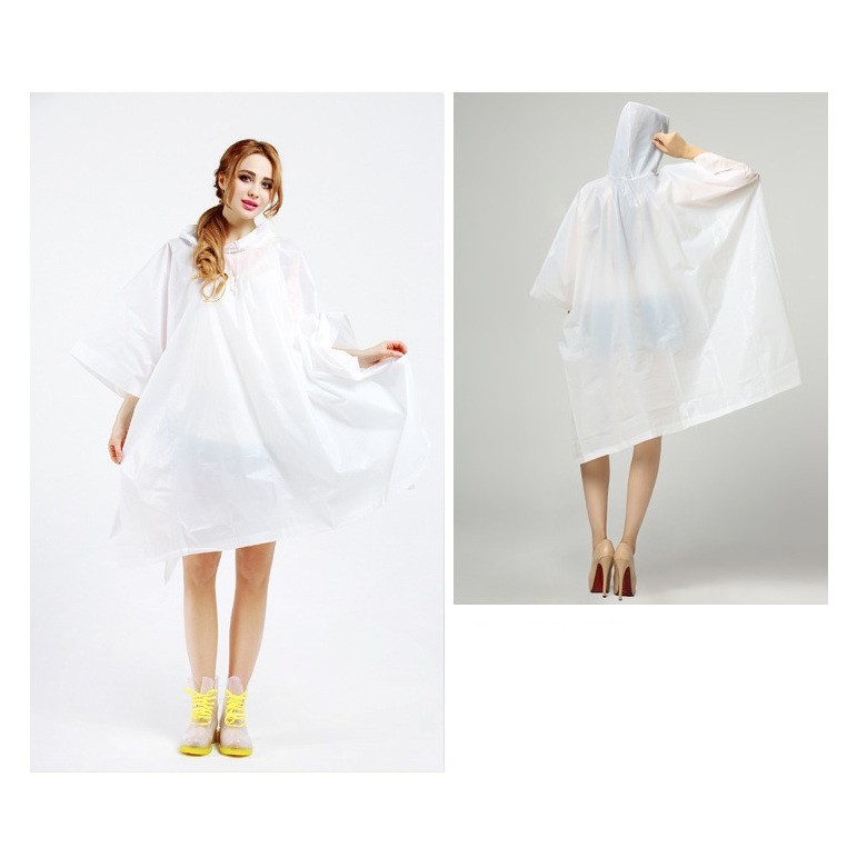 Pelerina de Ploaie, pentru Adulti, EVA, Tip Poncho, Impermeabila, Rezistenta la Vant, Capse Laterale, 160 g, Alb [2]