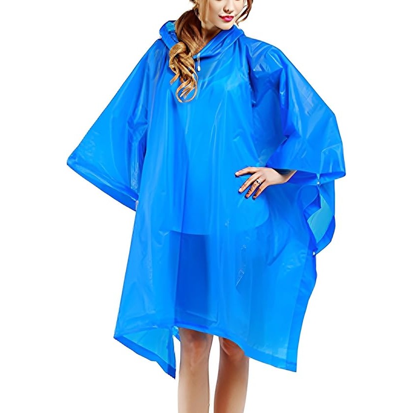 Pelerina de Ploaie, pentru Adulti, EVA, Tip Poncho, Impermeabila, Rezistenta la Vant, Capse Laterale, 160 g, Albastru [2]