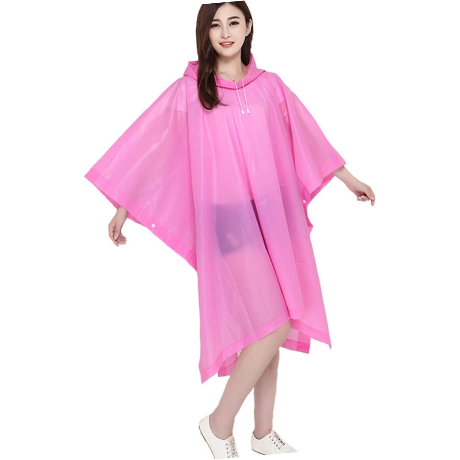 Pelerina de Ploaie, pentru Adulti, EVA, Tip Poncho, Impermeabila, Rezistenta la Vant, Capse Laterale, 160 g, Roz [3]