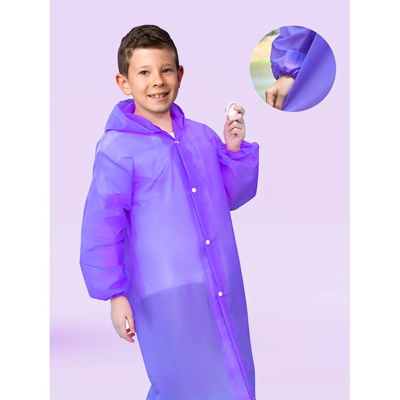 Pelerina de Ploaie, pentru Copii 100-145 cm, din EVA, Impermeabila, Inchidere cu Capse, Mov [3]