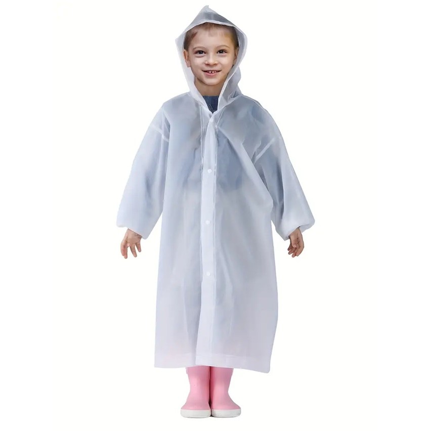 Pelerine, Umbrele si Accesorii - Pelerina de Ploaie, pentru Copii 100-145 cm, din EVA, Impermeabila, Inchidere cu Capse, Alb