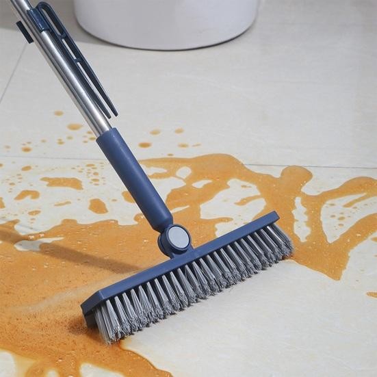 Perie de Curatare pentru Podele si Rosturi, Lungime Maner 105 cm, Capat Pivotant 180 Grade, Peri din PP, Otel si Plastic, Cleste pentru Scame si Par Inclus, Albastru [3]