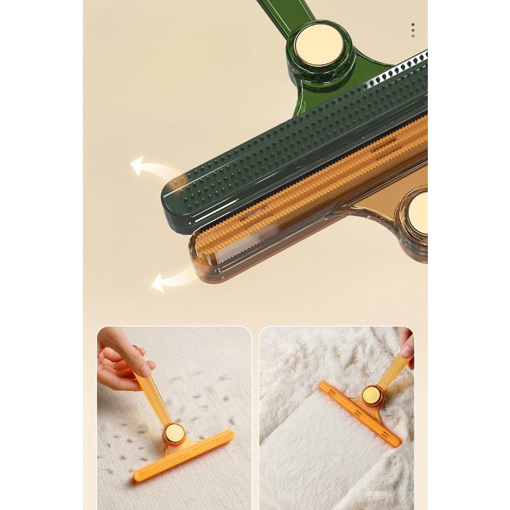 Perie de Indepartare a Scamelor, pentru Haine si Par de Animale, cu Doua Fete, Manual, Multifunctional, 12x14.5 cm, Accesoriu pentru Casa, Portocaliu [3]