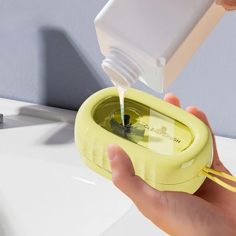 Perie de Spalat Haine, cu Dispenser pentru Detergent, 4 Perii de Curatare, din ABS + PS, Galben [2]