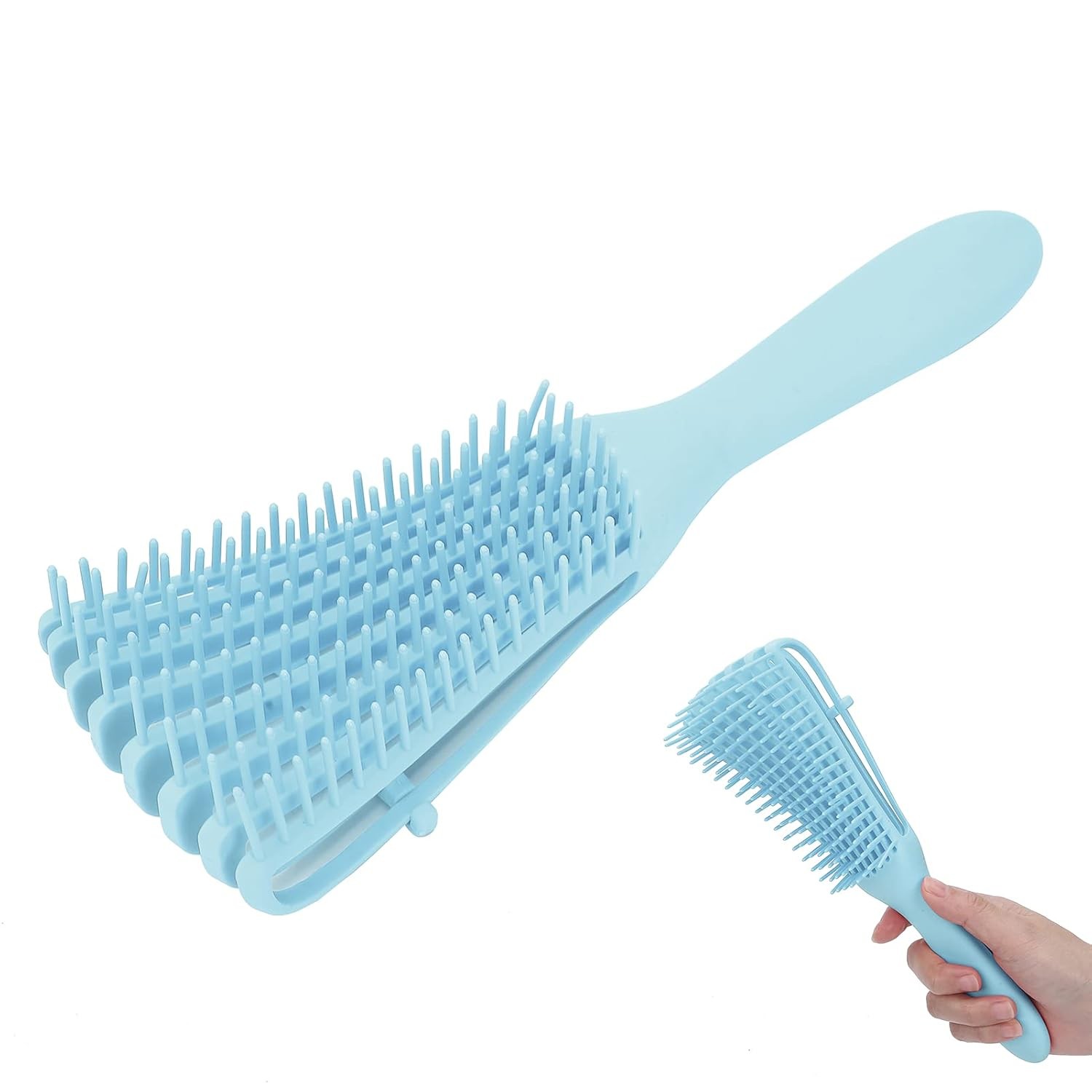 Perie Flexibila, pentru Descurcat Par Cret/Umed si Uscat, 8 Brate Mobile, din TPE, 24.5 x 4.5 x 2 cm, Albastru [1]