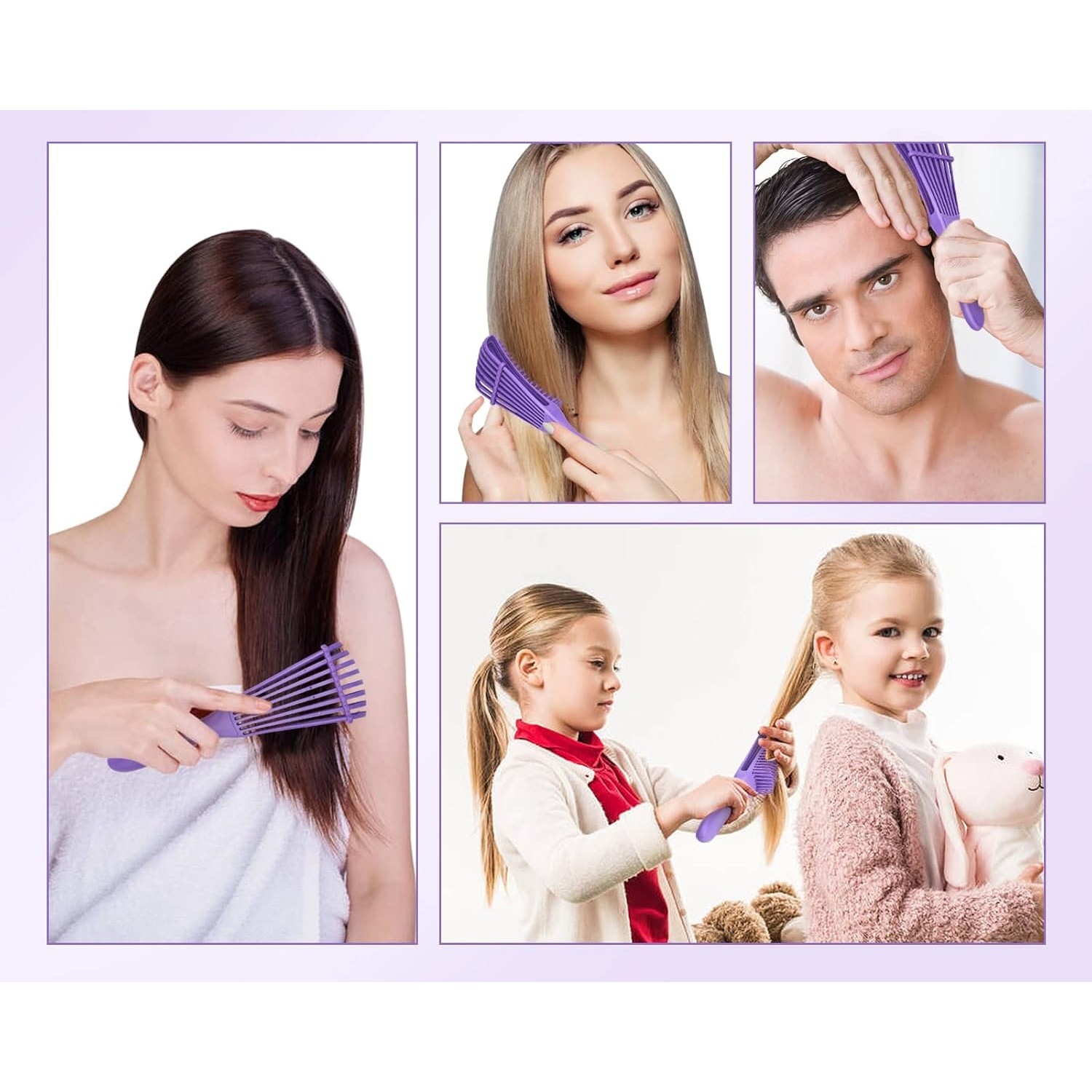 Perie Flexibila, pentru Descurcat Par Cret/Umed si Uscat, 8 Brate Mobile, din TPE, 24.5 x 4.5 x 2 cm, Mov [1]