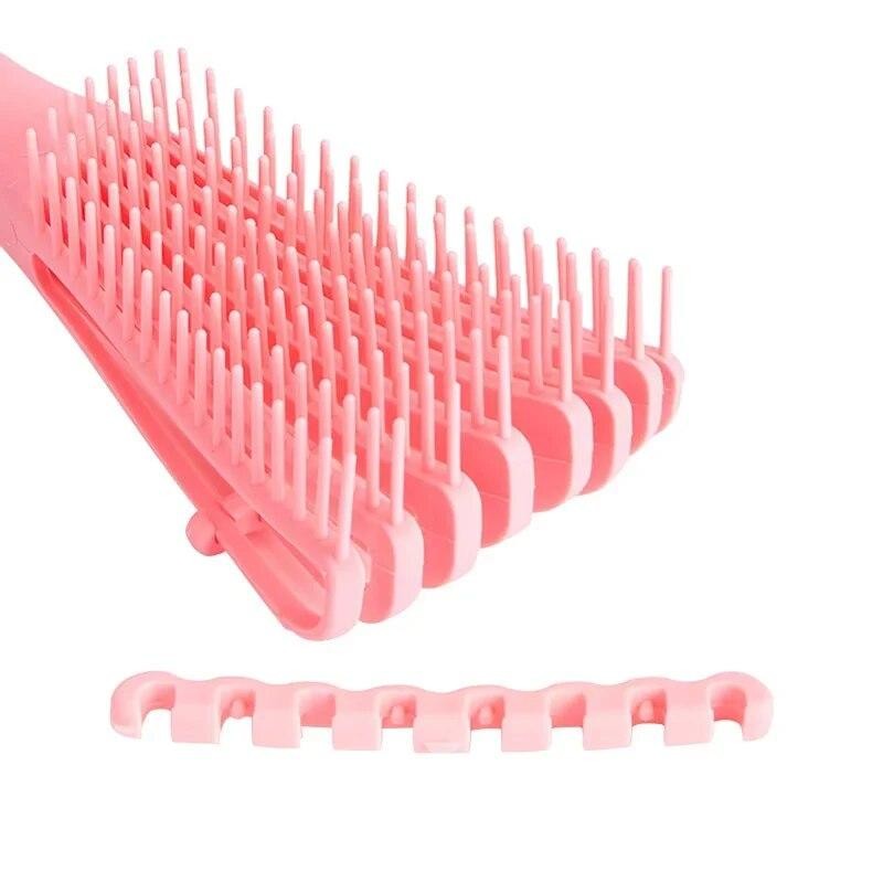 Perie Flexibila, pentru Descurcat Par Cret/Umed si Uscat, 8 Brate Mobile, din TPE, 24.5 x 4.5 x 2 cm, Roz [3]