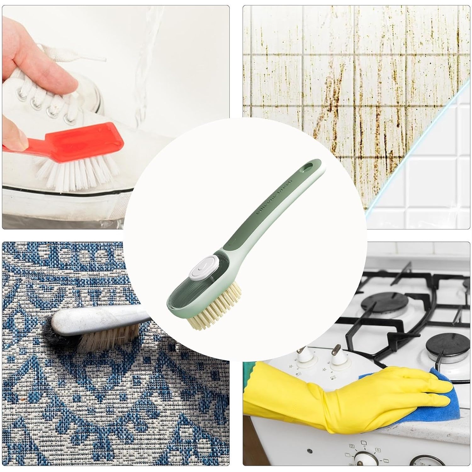 Perie Multifunctionala 2 in 1, Perie Densa/Perie din Piele de Caprioara, cu Recipient Lichid, Maner Lung, 20.1x 4.3 x 5 cm, Verde [1]