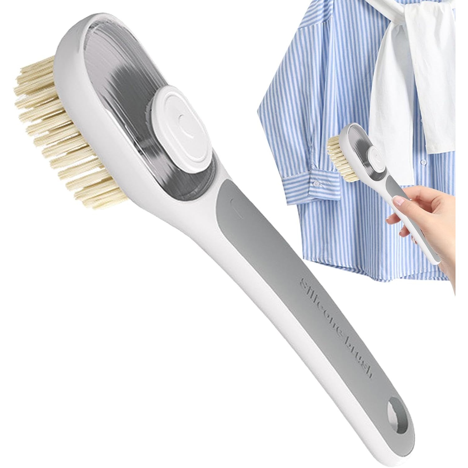 Perie Multifunctionala 2 in 1, Perie Densa/Perie din Piele de Caprioara, cu Recipient Lichid, Maner Lung, 20.1x 4.3 x 5 cm, Gri [6]