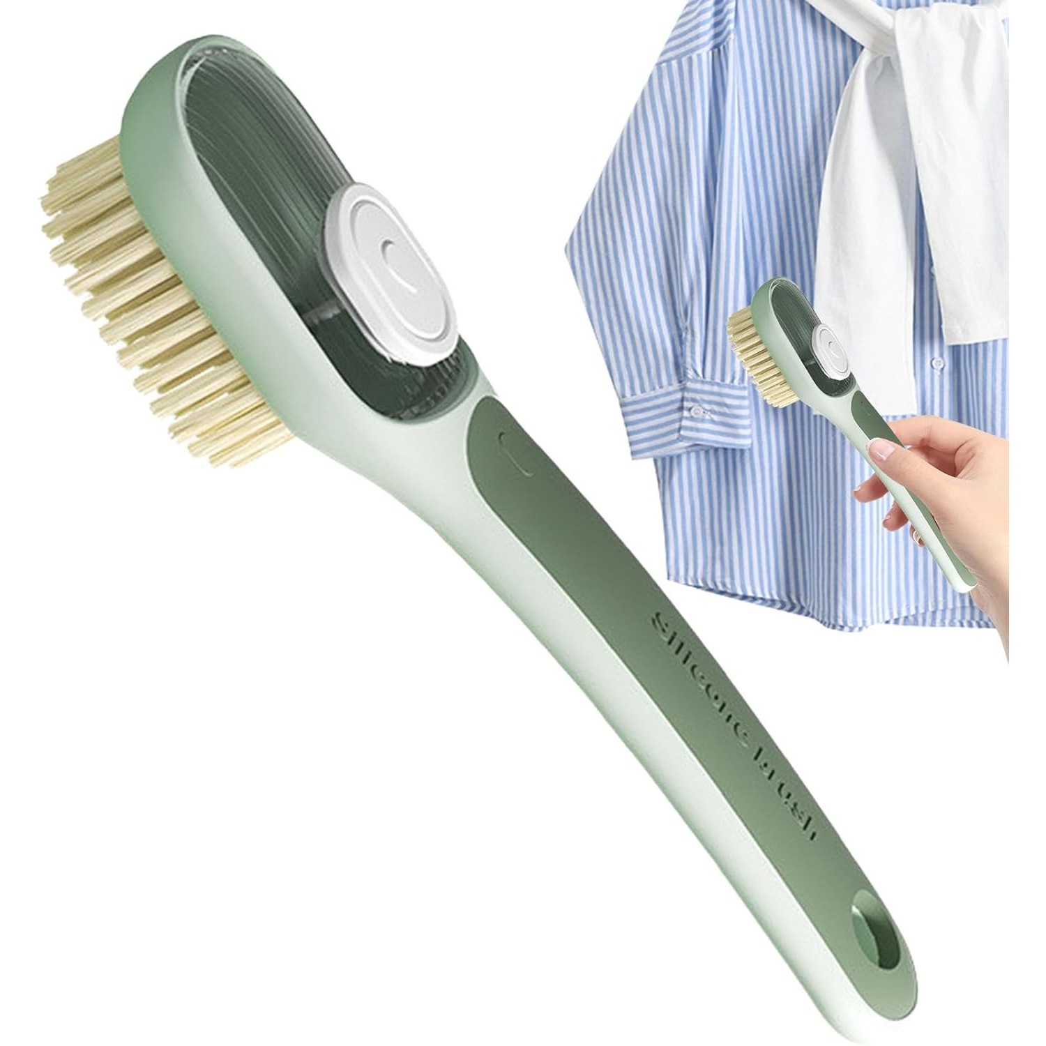 Perie Multifunctionala 2 in 1, Perie Densa/Perie din Piele de Caprioara, cu Recipient Lichid, Maner Lung, 20.1x 4.3 x 5 cm, Verde [3]