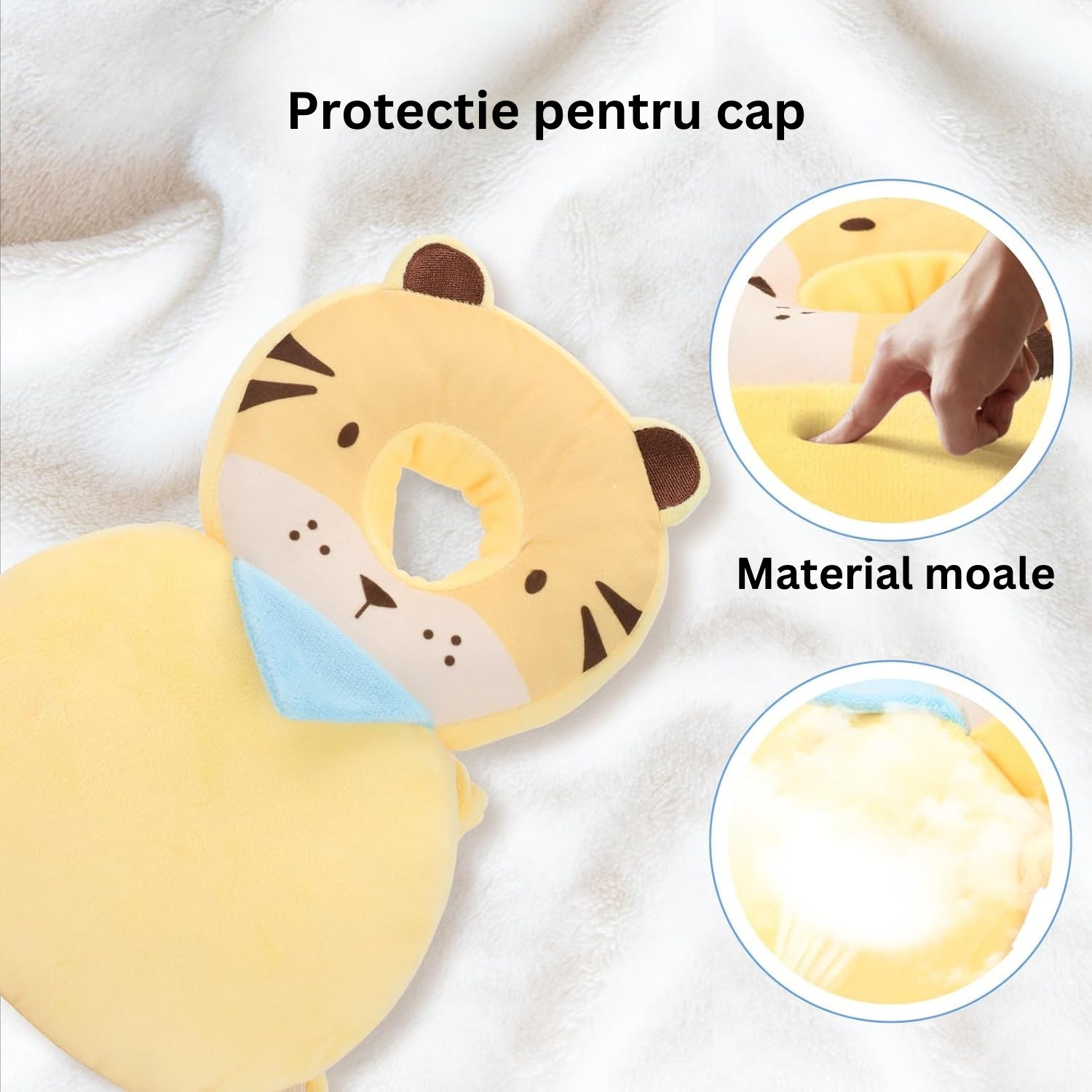 Perna tip Rucsac pentru Protectia Capului, Tetiera tip Tigru, pentru Bebelusi, 33x6x19 cm, 180 g, Crem [5]