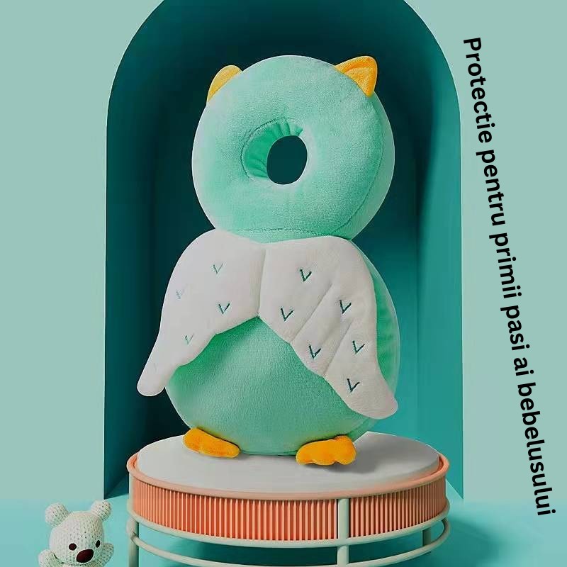 Perna tip Rucsac pentru Protectia Capului, Tetiera tip Bufnita, pentru Bebelusi, 33x6x19 cm, 180 g, Verde [2]