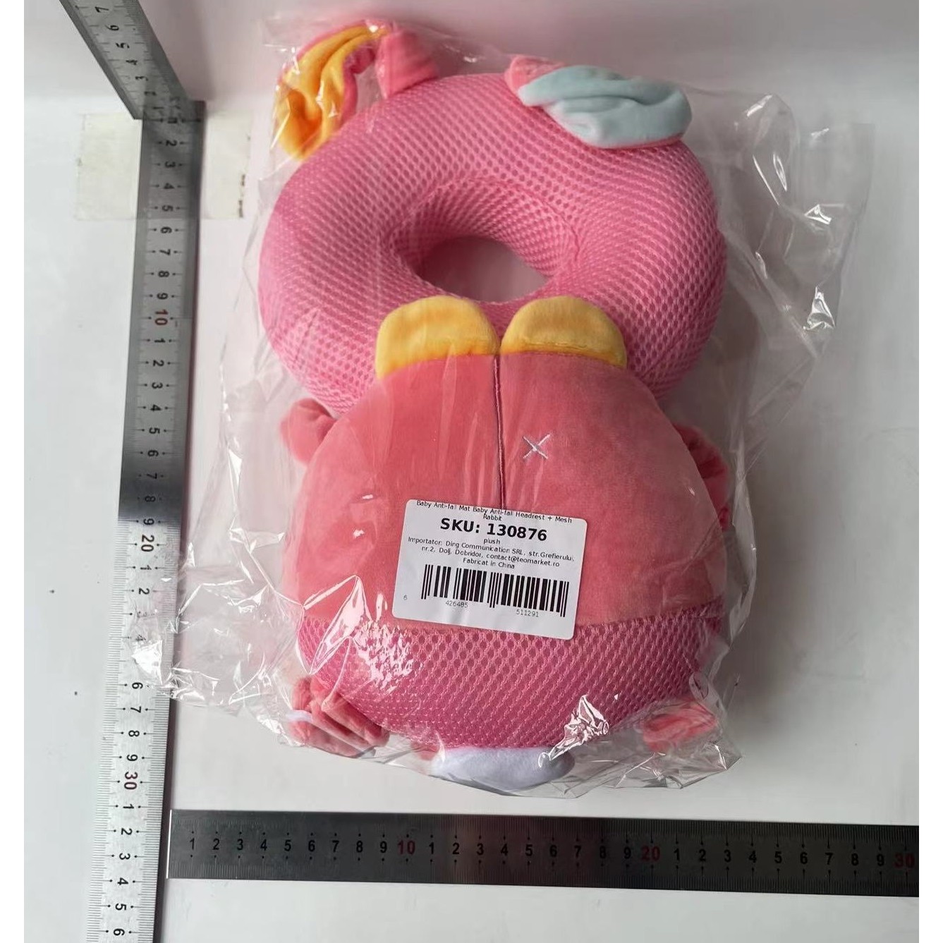 Perna tip Rucsac pentru Protectia Capului, Tetiera tip Iepure, pentru Bebelusi, Design tip Plasa, 33x6x19 cm, 180 g, Roz [2]