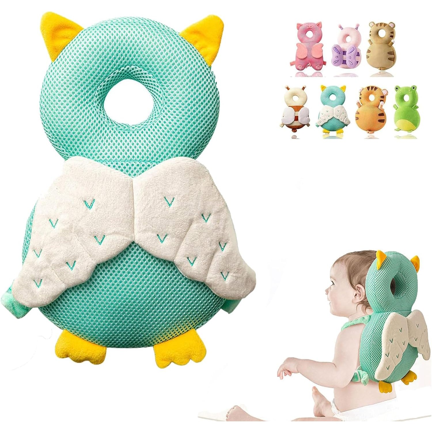 Perna tip Rucsac pentru Protectia Capului, Tetiera tip Bufnita, Design tip Plasa, pentru Bebelusi, 33x6x19 cm, 180 g, Albastru [1]