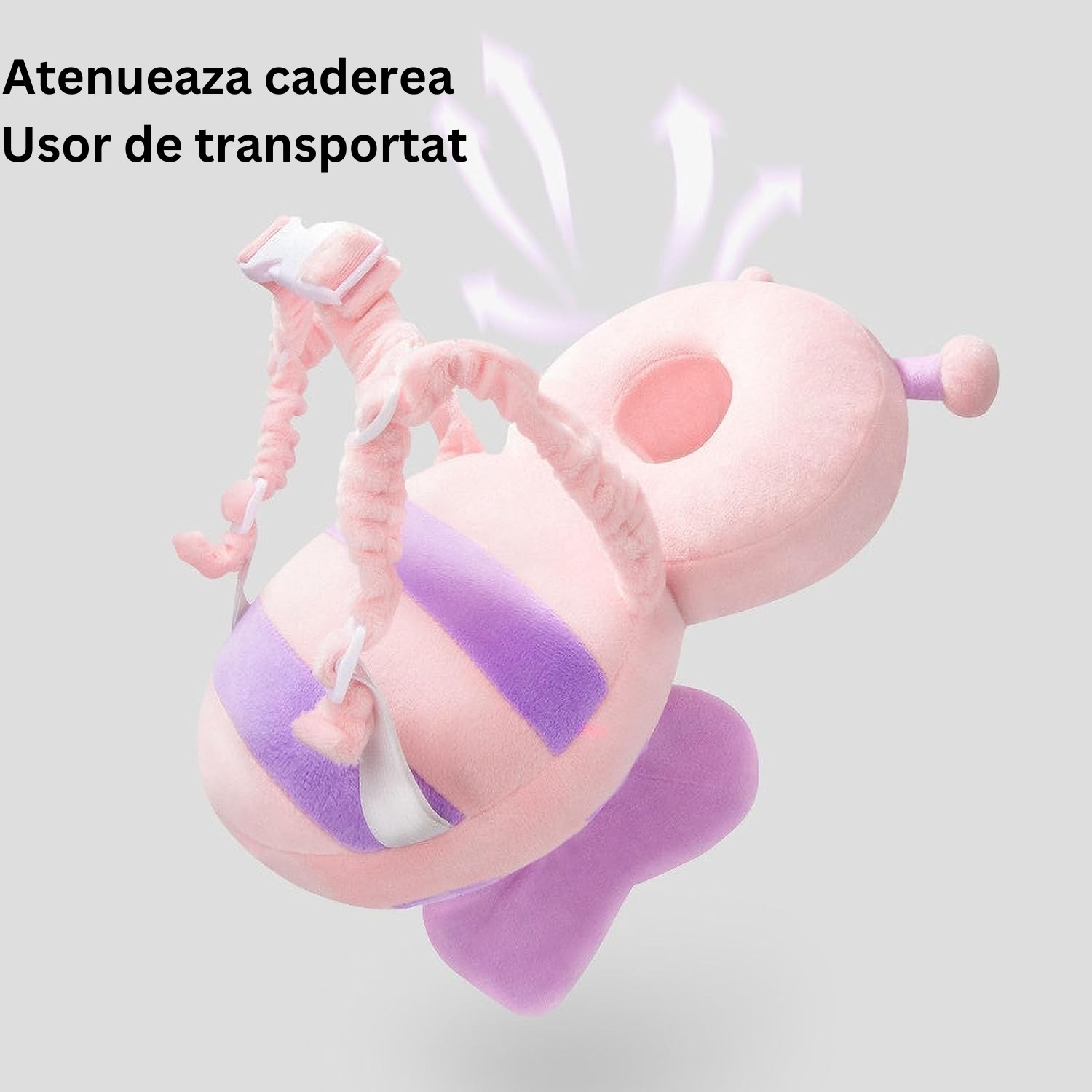 Perna tip Rucsac pentru Protectia Capului, Tetiera tip Fluturas de Plus, pentru Bebelusi, 33x6x19 cm, Roz [2]