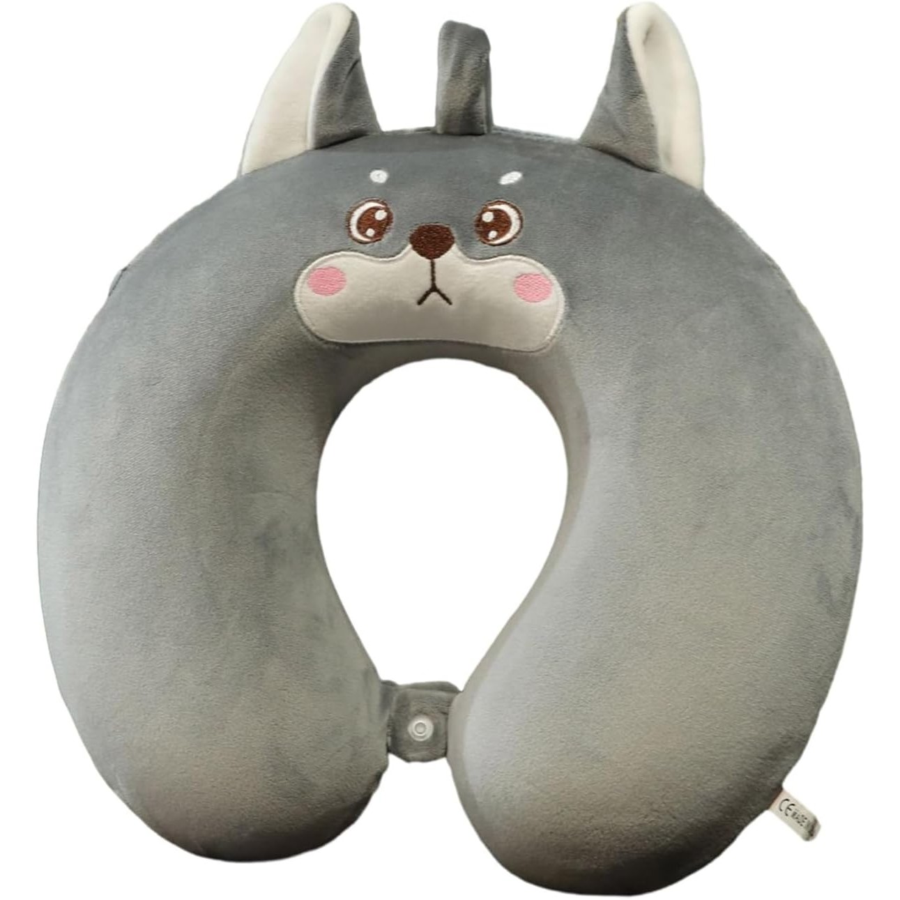 Perne Voiaj, Paturi si Textile - Perna de Calatorie in Forma de U, Pentru Gat si Cap, Umplutura din Spuma cu Memorie, 30x30 cm, Model Husky, Accesoriu de Voiaj, Birou, Masina, Sistem Prindere Capse, Gri