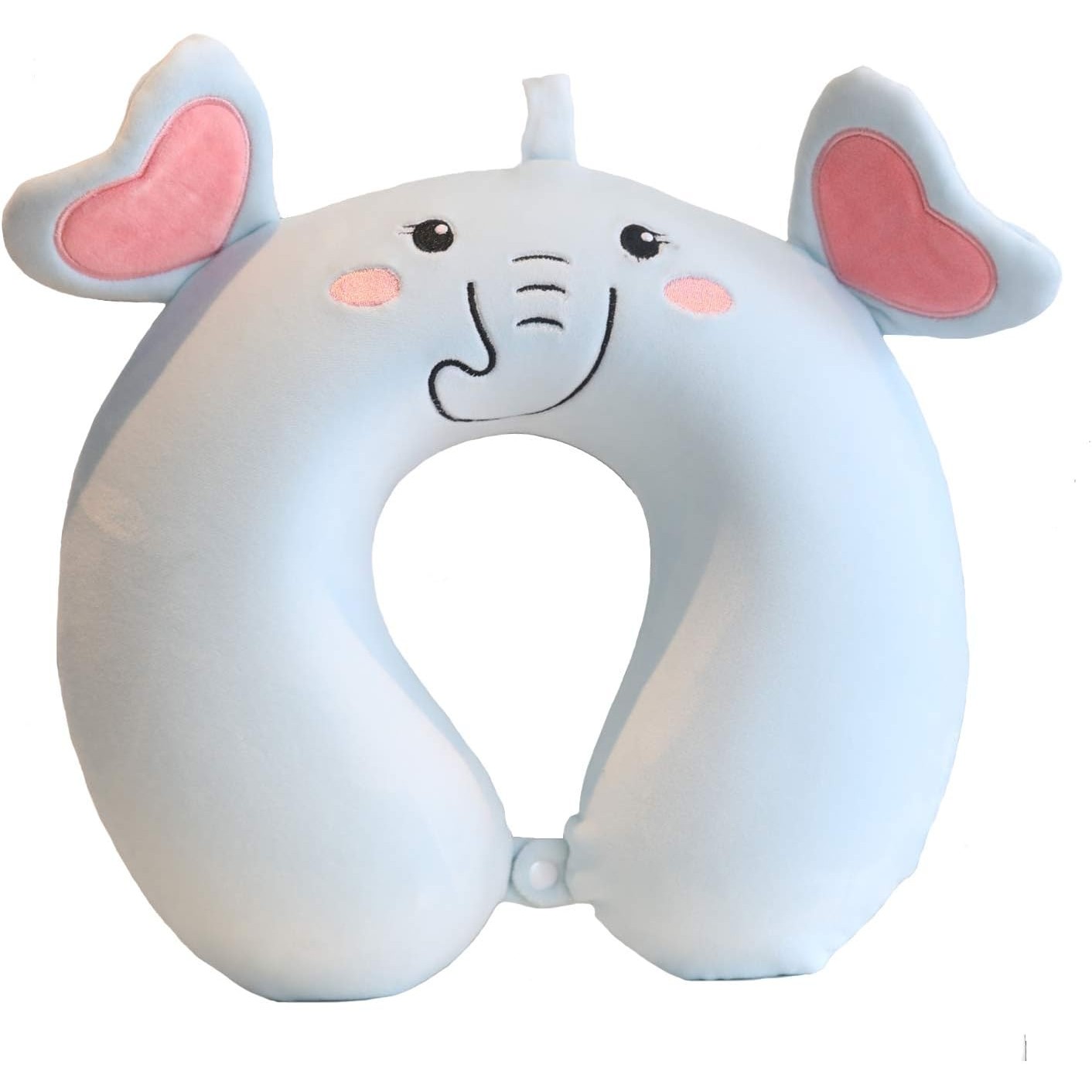 Perne Voiaj, Paturi si Textile - Perna de Calatorie in Forma de U, Pentru Gat si Cap, Umplutura din Spuma cu Memorie, 30x30 cm, Model Elefant, Accesoriu de Voiaj, Birou, Masina, Sistem Prindere Capse, Albastru