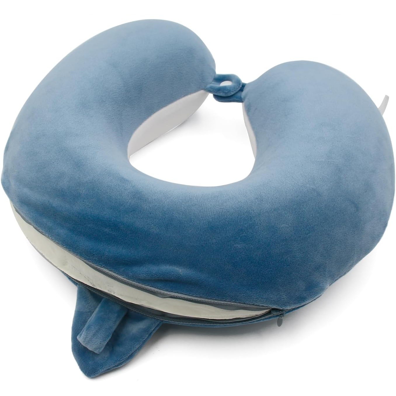 Perna de Calatorie in Forma de U, Pentru Gat si Cap, Umplutura din Spuma cu Memorie, 30x30 cm, Model Rechin, Accesoriu de Voiaj, Birou, Masina, Sistem Prindere Capse, Albastru [1]