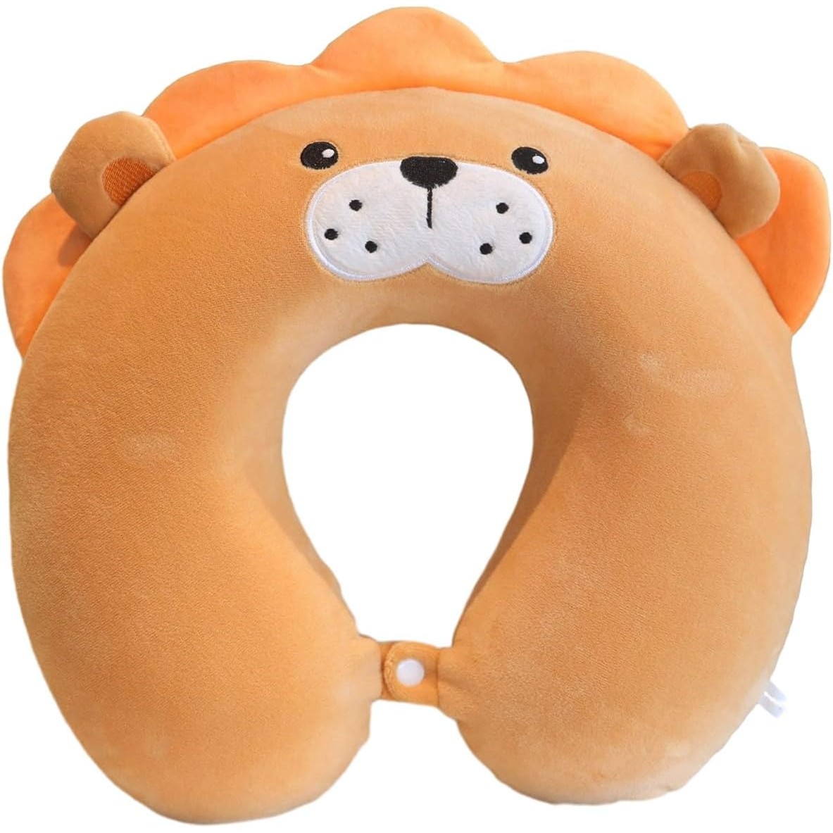 Perne Voiaj, Paturi si Textile - Perna de Calatorie in Forma de U, Pentru Gat si Cap, Umplutura din Spuma cu Memorie, 30x30 cm, Model Leu, Accesoriu de Voiaj, Birou, Masina, Sistem Prindere Capse, Maro
