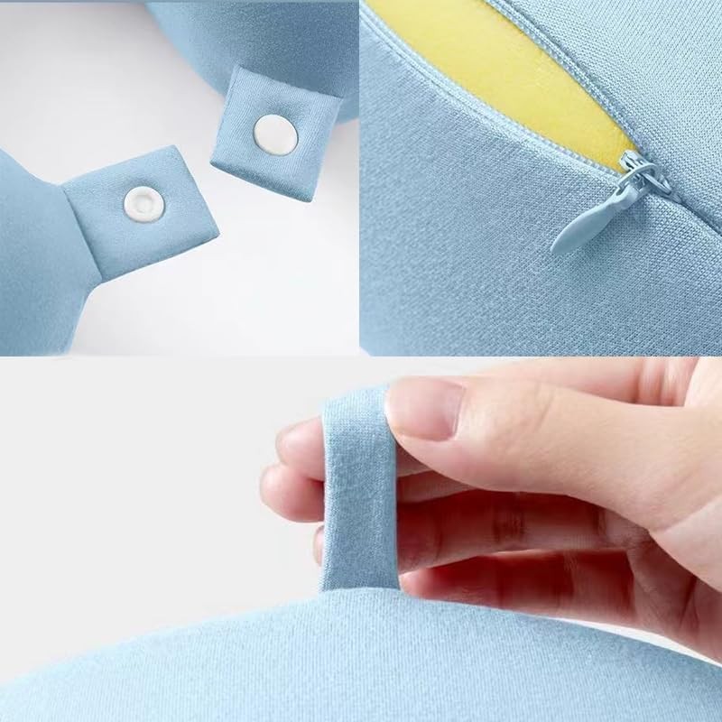 Perna de Calatorie in Forma de U, Pentru Gat si Cap, Umplutura din Spuma cu Memorie, 30x30 cm, Sistem Prindere Capse, Cutie de Depozitare, Bleu [3]