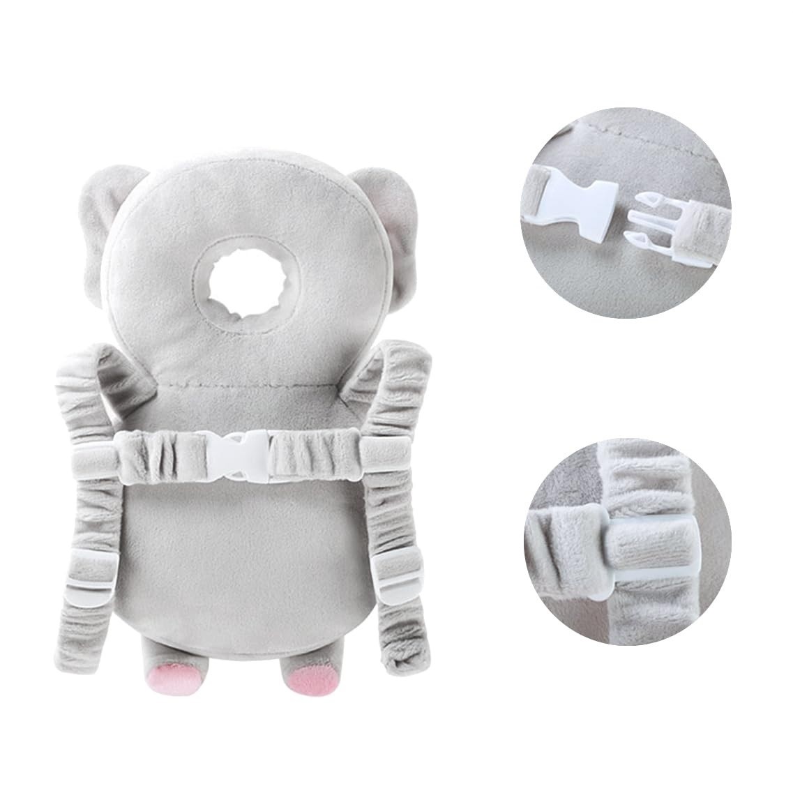 Perna tip Rucsac pentru Protectia Capului, Tetiera tip Elefant de Plus, pentru Bebelusi, 33x6x19 cm, 180 g, Gri [10]