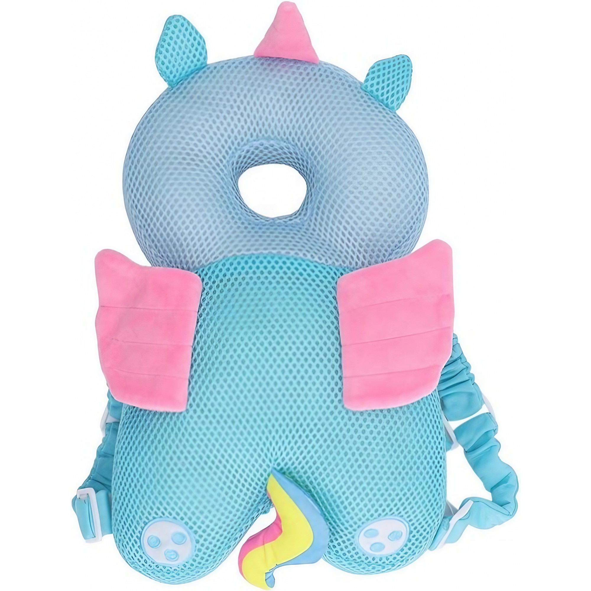 Perna tip Rucsac pentru Protectia Capului, Tetiera tip Unicorn, pentru Bebelusi, Design tip Plasa, 33x6x19 cm, 180 g, Albastru [7]