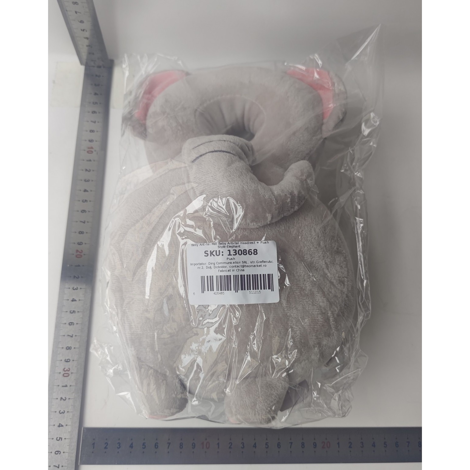 Perna tip Rucsac pentru Protectia Capului, Tetiera tip Elefant de Plus, pentru Bebelusi, 33x6x19 cm, 180 g, Gri [3]