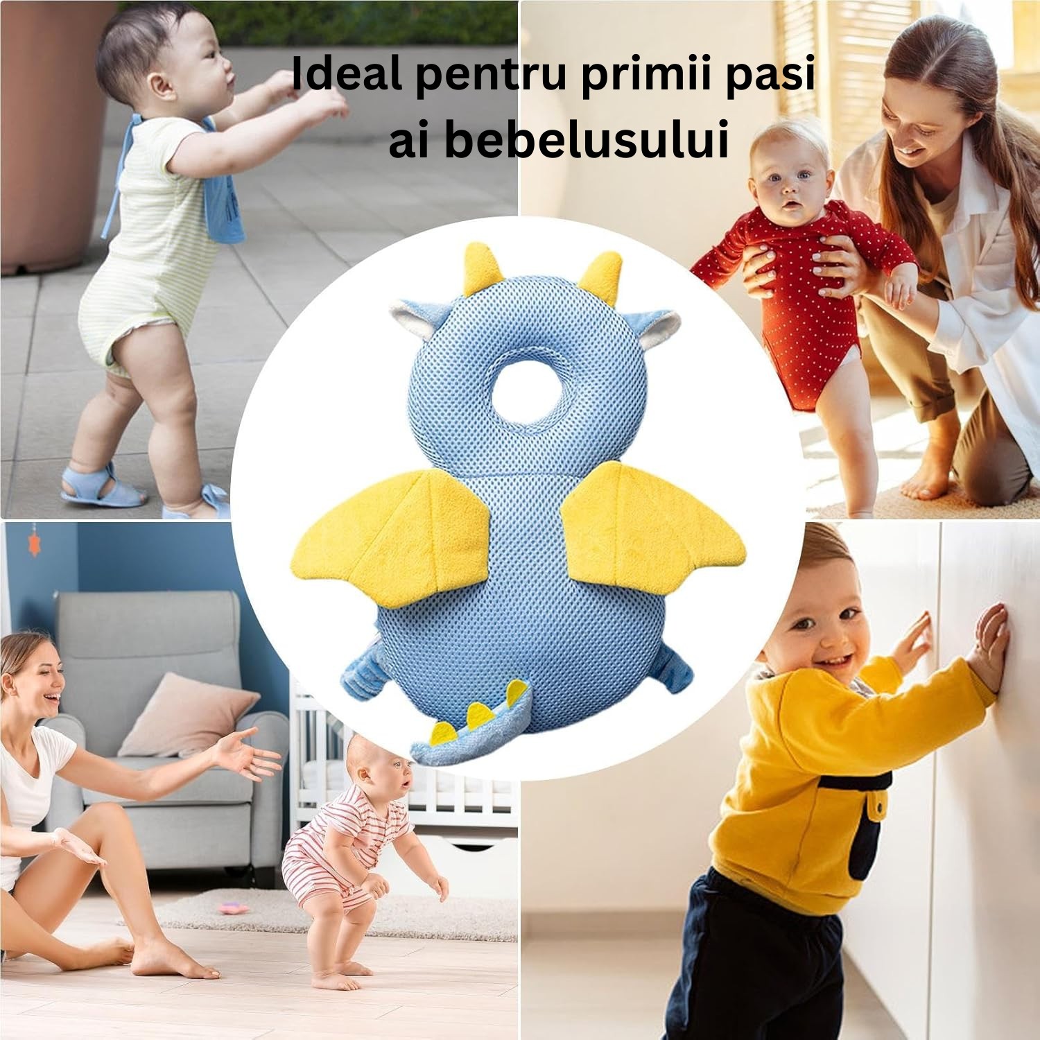 Perna tip Rucsac pentru Protectia Capului, Tetiera tip Dragon, pentru Bebelusi, Design tip Plasa, 33x6x19 cm, 180 g, Albastru [6]