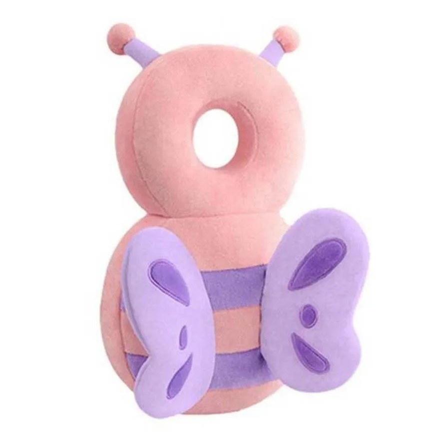 Perne Voiaj, Paturi si Textile - Perna tip Rucsac pentru Protectia Capului, Tetiera tip Fluturas de Plus, pentru Bebelusi, 33x6x19 cm, Roz