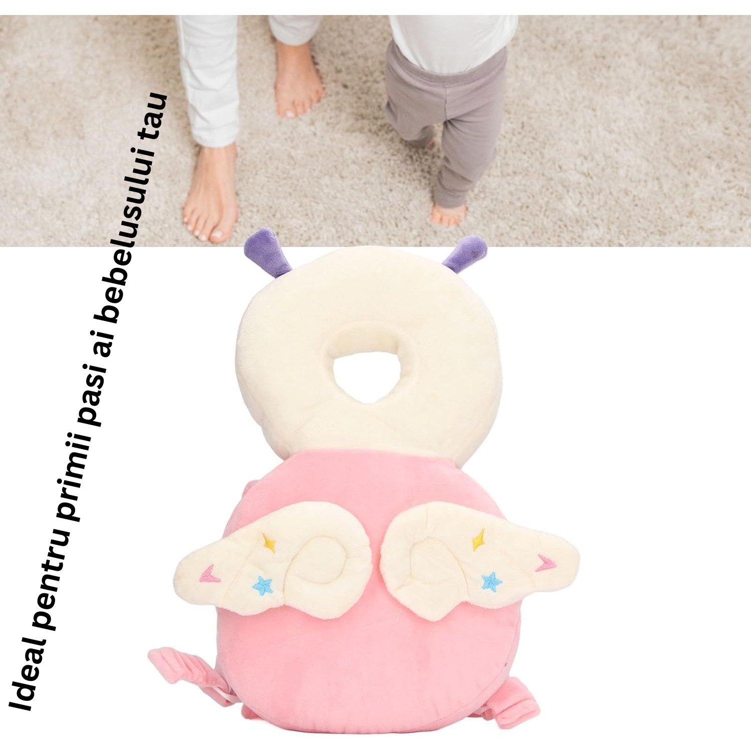 Perna tip Rucsac pentru Protectia Capului, Tetiera tip Insecta, pentru Bebelusi, 33x6x19 cm, 180 g, Roz [5]