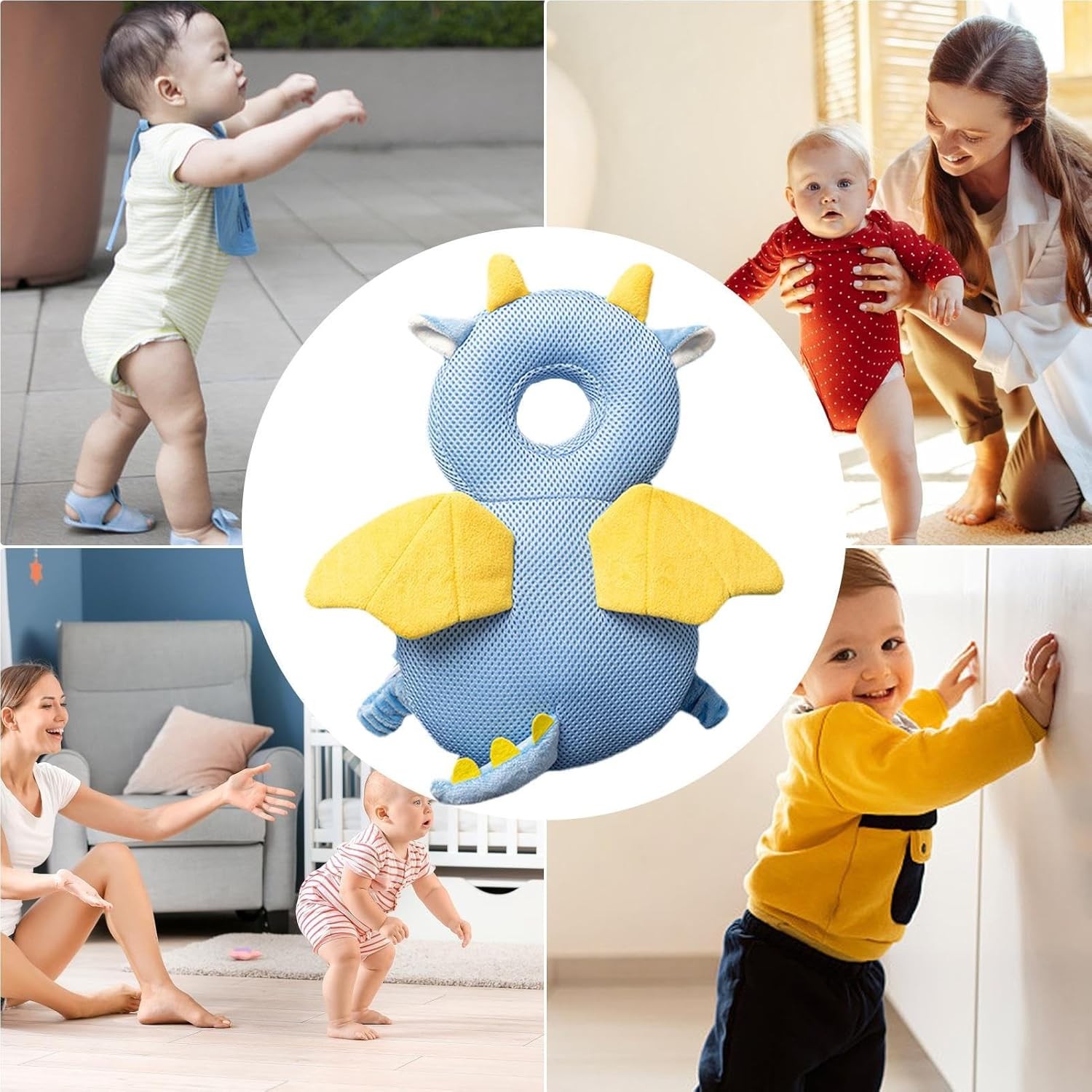 Perna tip Rucsac pentru Protectia Capului, Tetiera tip Dragon, pentru Bebelusi, Design tip Plasa, 33x6x19 cm, 180 g, Albastru [3]