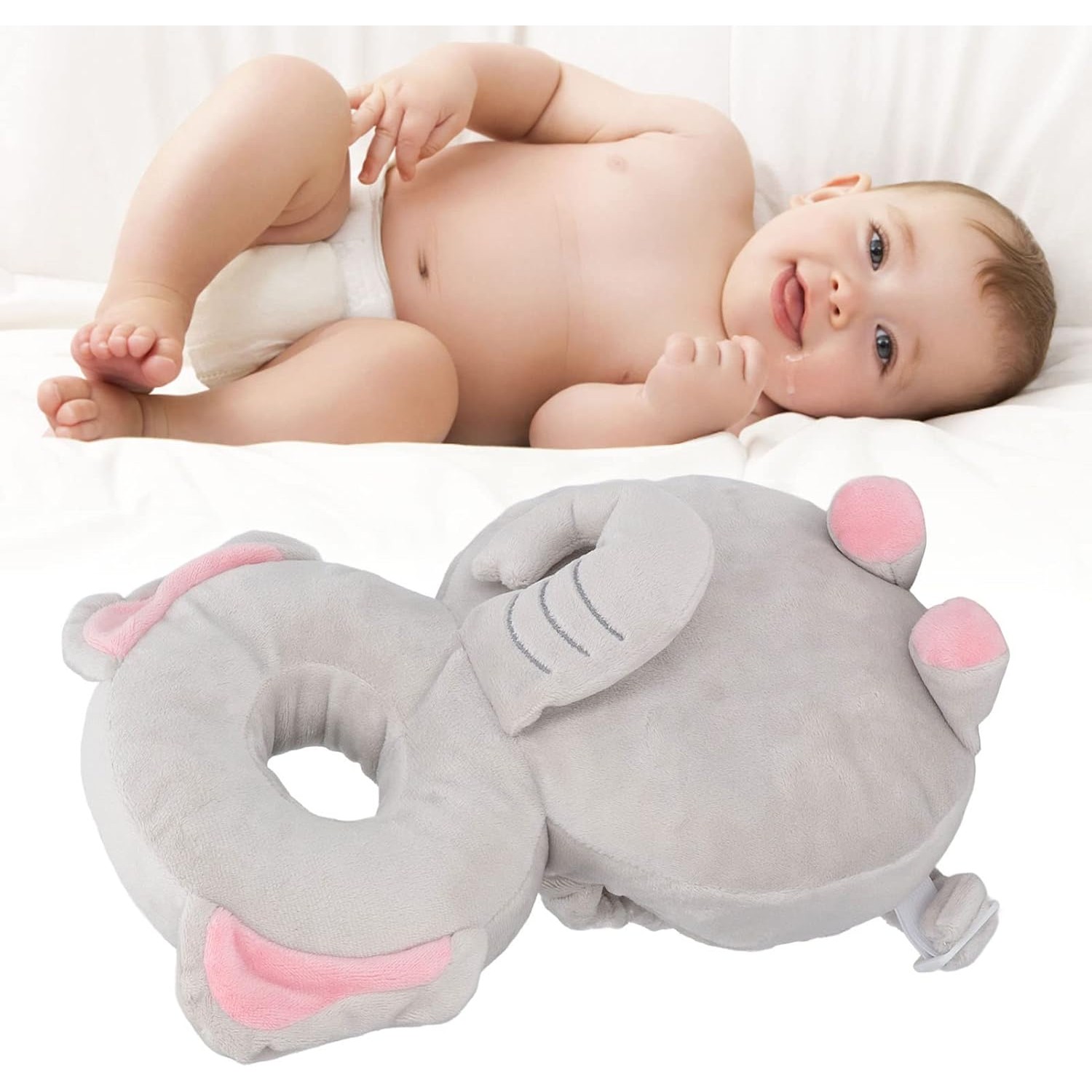 Perna tip Rucsac pentru Protectia Capului, Tetiera tip Elefant de Plus, pentru Bebelusi, 33x6x19 cm, 180 g, Gri [4]