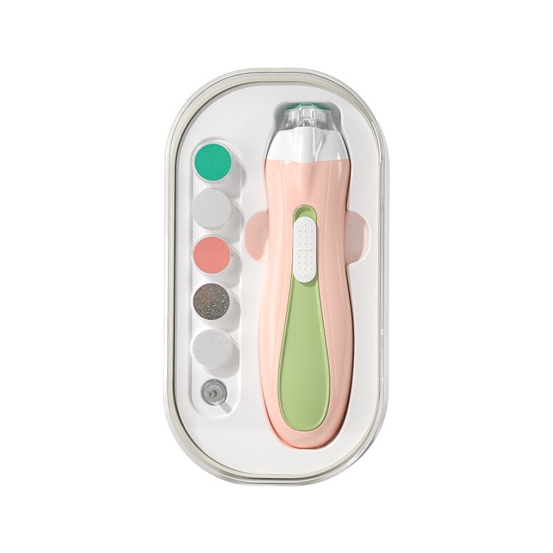 Ingrijire Unghii - Pila Electrica, pentru Copii si Bebelusi, din ABS, 6 Accesorii, cu Lumina LED, 9.5 x 6 x 17 cm, Verde/Roz