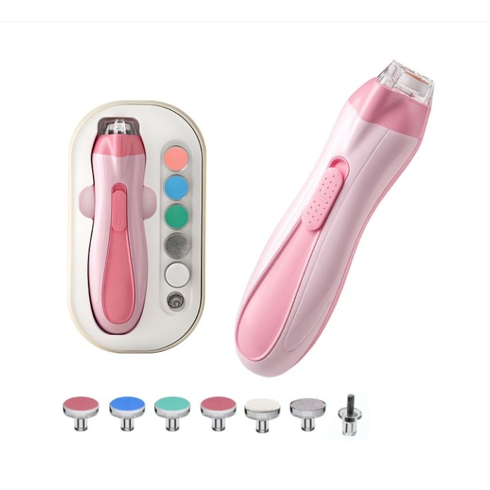 Pila Electrica, pentru Copii si Bebelusi, din ABS, 6 Accesorii, cu Lumina LED, 9.5 x 6 x 17 cm, Roz [1]