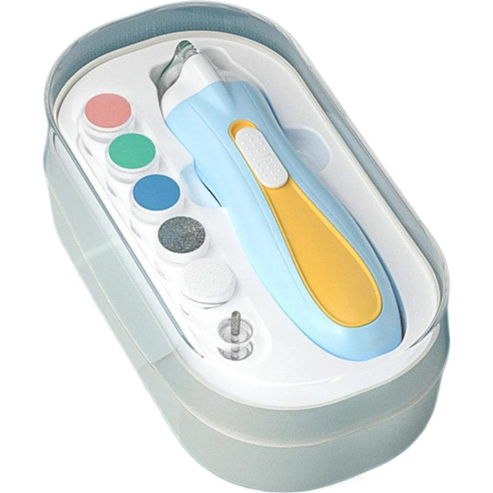 Ingrijire Unghii - Pila Electrica, pentru Copii si Bebelusi, din ABS, 6 Accesorii, cu Lumina LED, 9.5 x 6 x 17 cm, Albastru/Portocaliu
