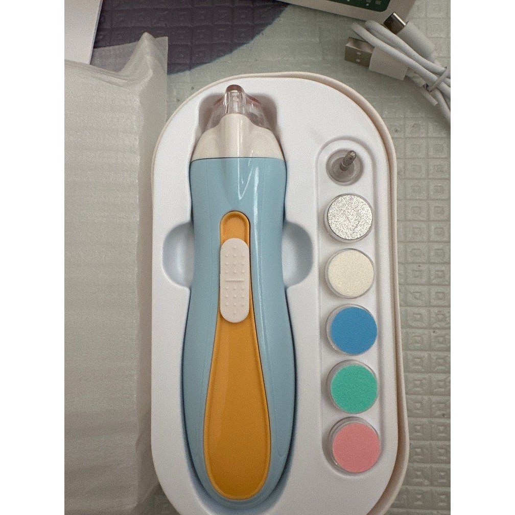 Pila Electrica, pentru Copii si Bebelusi, din ABS, 6 Accesorii, cu Lumina LED, 9.5 x 6 x 17 cm, Albastru/Portocaliu [3]