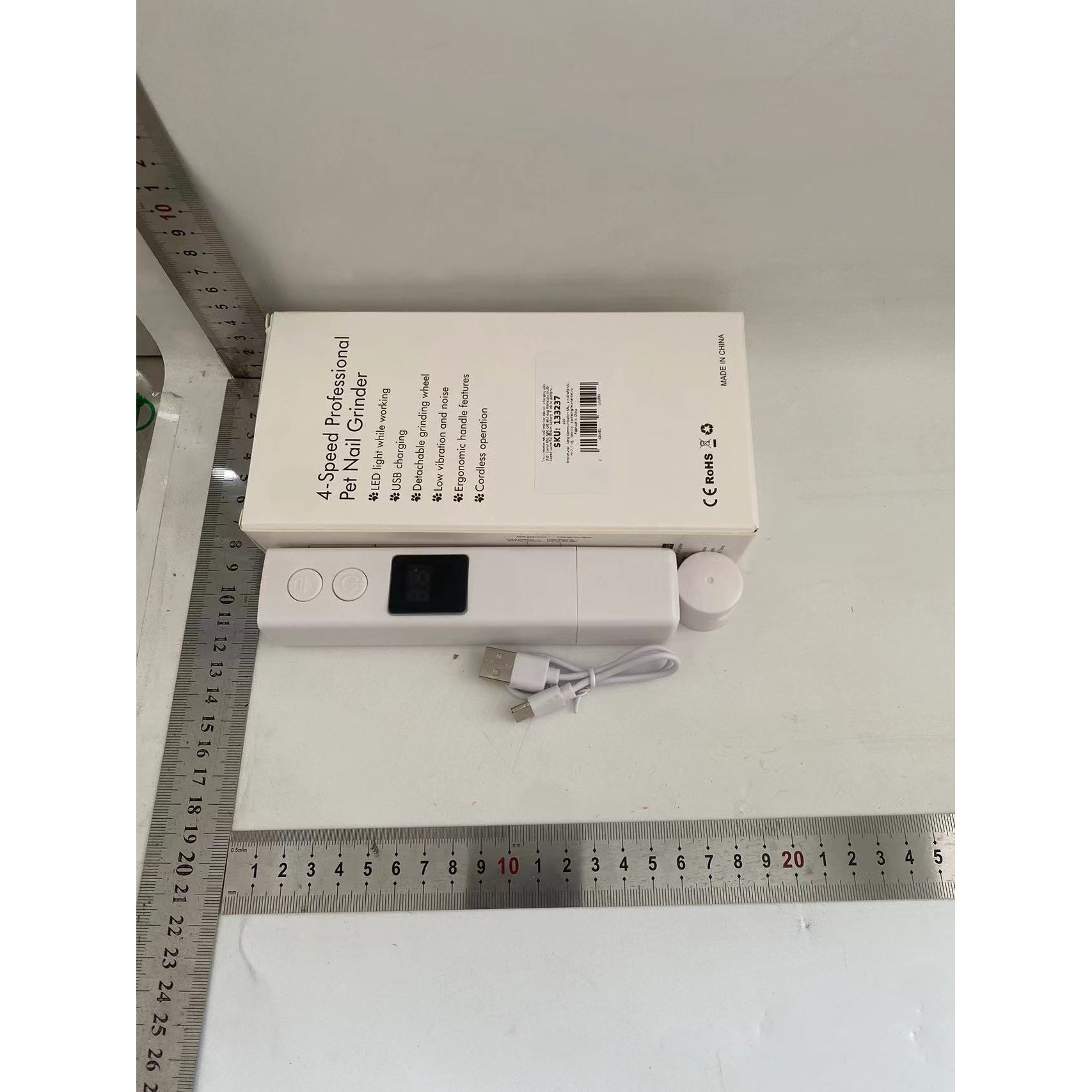 Pila Electrica pentru Animalute de Companie, Incarcare USB, Laser pentru Joaca, Capac Impotriva Prafului, Display Electronic, 15 x 3 cm, Mai Multe Viteze, Alb [5]