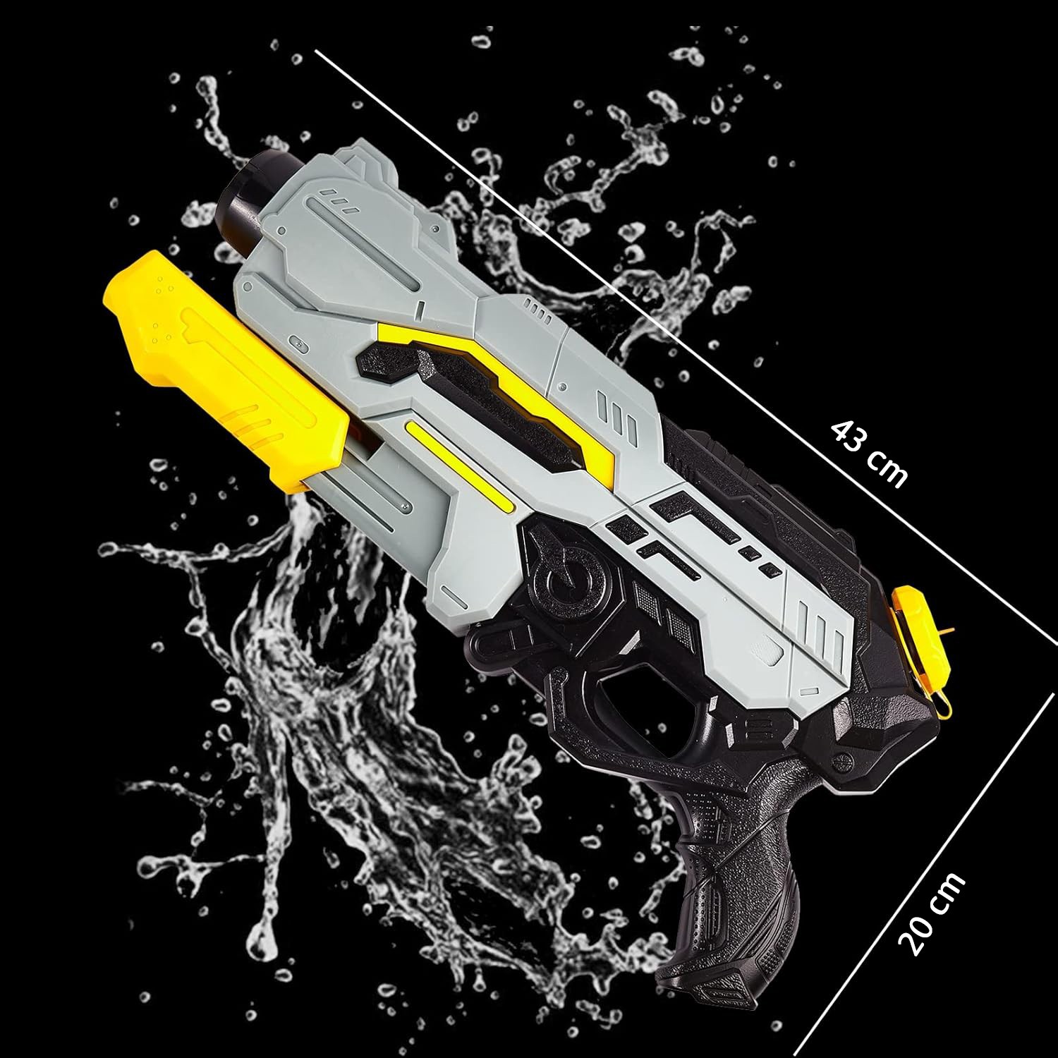 Pistol cu Apa de Inalta Presiune pentru Copii, Jucarie Pistol cu Apa, Capacitate 1.5 L, 43 x 20 x 4 cm, Petrecerile de Vara, 4-12 Ani, Negru Gri [3]