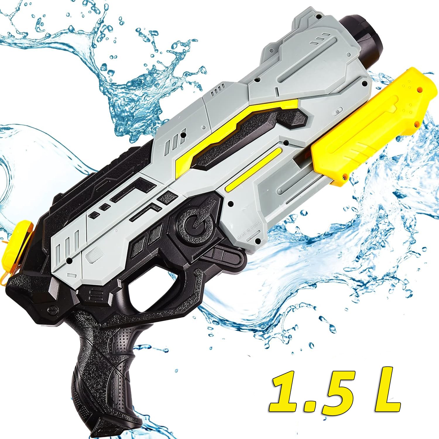 Pistol cu Apa de Inalta Presiune pentru Copii, Jucarie Pistol cu Apa, Capacitate 1.5 L, 43 x 20 x 4 cm, Petrecerile de Vara, 4-12 Ani, Negru Gri [2]