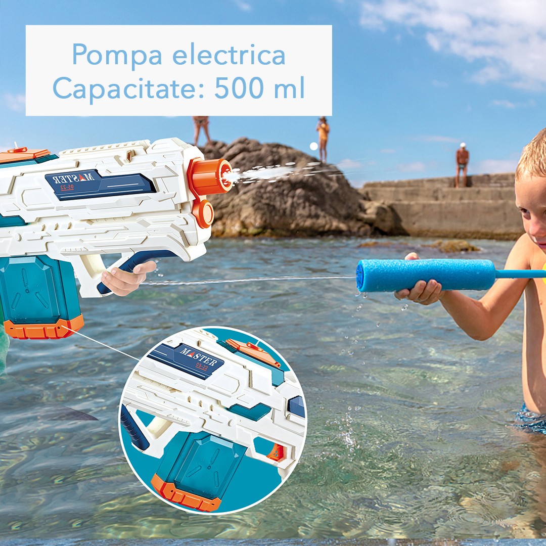 Pistol cu Apa pentru Copii 14+ ani, Rezervor 600ml, cu baterie 1200mAh, Electric Burst, Alb/Albastru [3]