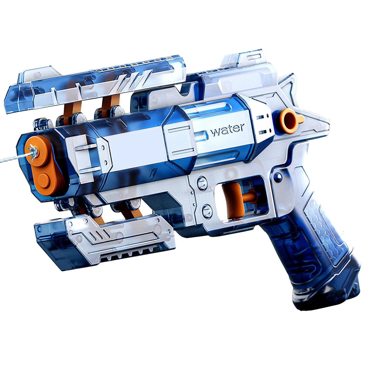 Pistoale cu apa - Pistol Manual cu Apa, Jucarie Pistol cu Apa Sigur Pentru Copii, Design Nou S-Shooter Atractiv, 23 x 14.5 cm, Albastru Transparent