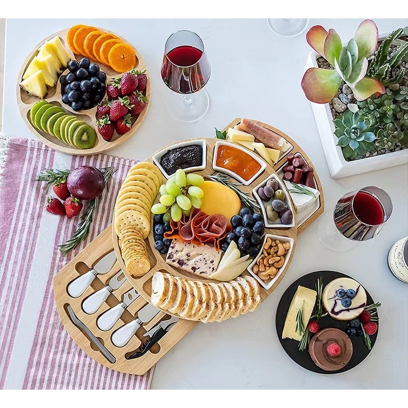 Platou Festiv, din Lemn, pentru Branzeturi si Aperitive, 18 Piese, Maro [5]